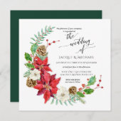 Winter Wedding Crescent Blumenreath | Quadrat Einladung (Vorne/Hinten)