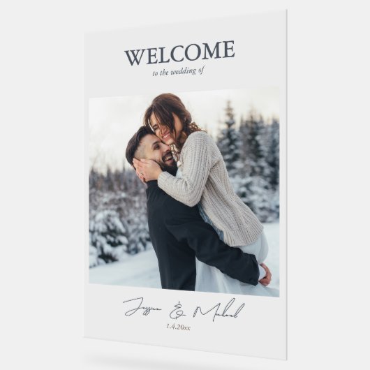 Winter Wedding Dusty Blue Foto Script Acrylschild (Winkel)