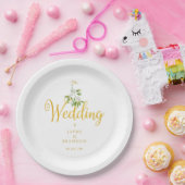 Winter Wedding Elegant Gold Script Mistletoe Pappteller (Party)