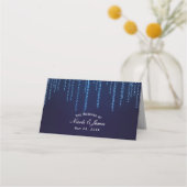 Winter Wedding Elegante Blue Sparkle String Lights Platzkarte (Vorderseite)