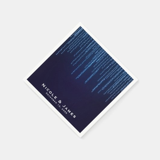 Winter Wedding Elegante Blue Sparkle String Lights Serviette (Ecke)