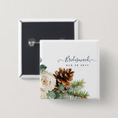 Winter Wedding Eukalyptus Grüne Weiße Rosen Button (Vorne & Hinten)