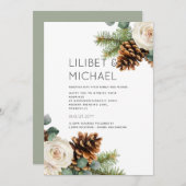 Winter Wedding Eukalyptus Grüne Weiße Rosen Einladung (Vorne/Hinten)