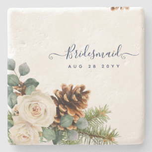 Winter Wedding Eukalyptus Grüne Weiße Rosen Steinuntersetzer