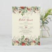 Winter Wedding Floral Berry Brautparty Einladung (Stehend Vorderseite)