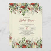Winter Wedding Floral Berry Brautparty Einladung (Vorne/Hinten)