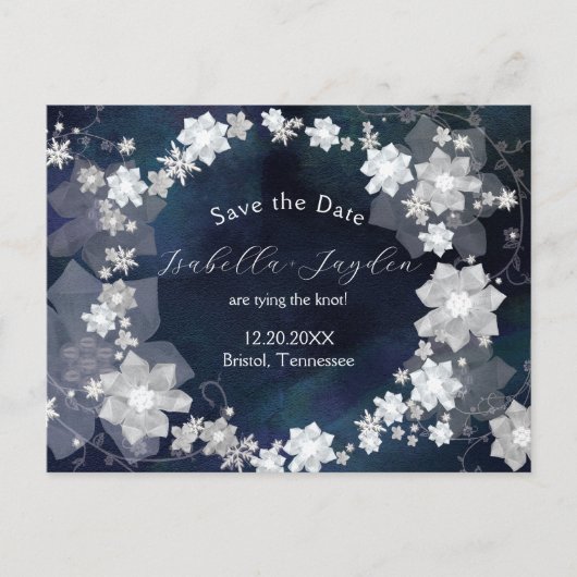 Winter Wedding Floral Wreath Save the Date Ankündigungspostkarte (Vorderseite)