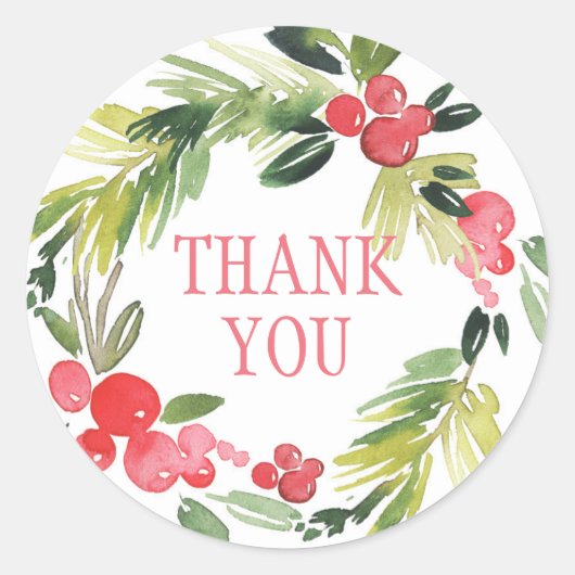 Winter Wedding Floral Wreath | Vielen Dank Runder Aufkleber (Vorderseite)