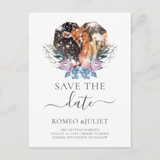 Winter Wedding Foto Herzform Ankündigungspostkarte (Vorderseite)