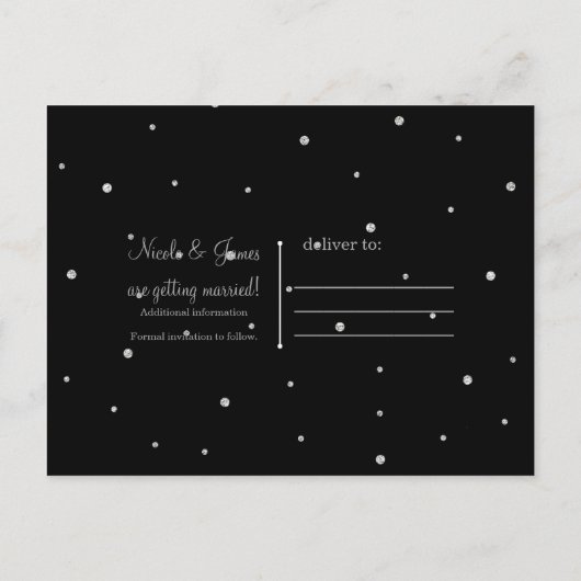 Winter Wedding Glam Silver & White Save the Date Ankündigungspostkarte (Rückseite)