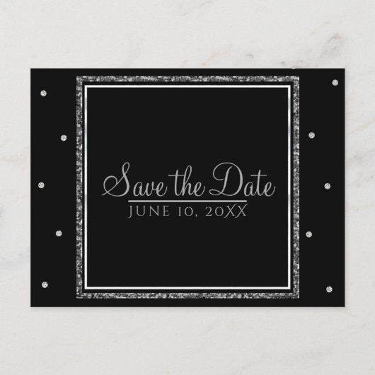 Winter Wedding Glam Silver & White Save the Date Ankündigungspostkarte (Vorderseite)