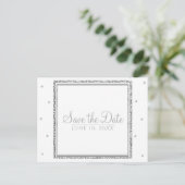 Winter Wedding Glam Silver & White Save the Date Ankündigungspostkarte (Stehend Vorderseite)
