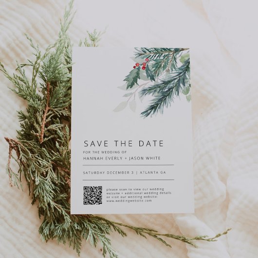 Winter Wedding Greenerity QR Code Save the Date Einladung