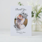 Winter Wedding Hand Drawn Floral Foto Dankeskarte (Stehend Vorderseite)