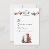 Winter Wedding Holly und Kerzen RSVP Karte (Vorderseite)