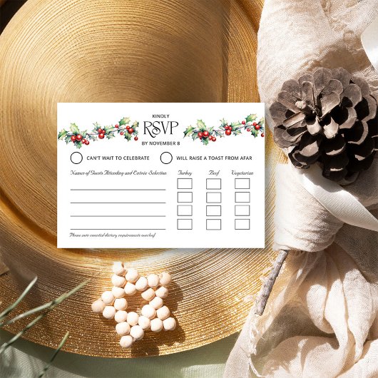 Winter Wedding Holly und Red Berries Entrée RSVP Karte