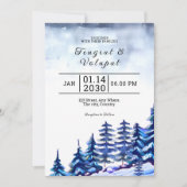Winter Wedding Invitation Card Mountain Trees Desi Einladung (Vorderseite)
