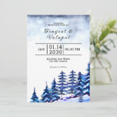 Winter Wedding Invitation Card Mountain Trees Desi Einladung (Stehend Vorderseite)