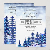 Winter Wedding Invitation Card Mountain Trees Desi Einladung (Vorne/Hinten)