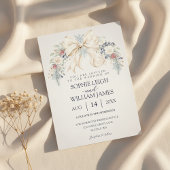 Winter Wedding Invitation with Cream Bow and Flora Einladung