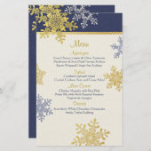 Winter Wedding Menu Card für Navy Blue Gold Snowfl (Vorne/Hinten)