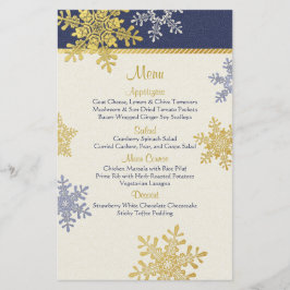 Winter Wedding Menu Card für Navy Blue Gold Snowfl