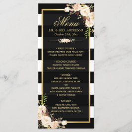 Winter Wedding Menu White Elfenbein Floral Stripin Menükarte