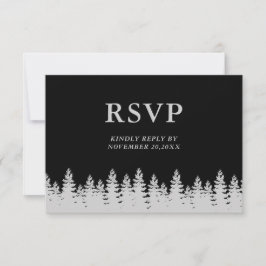 Winter Wedding mit schwarzen und silbernen Pinien RSVP Karte