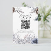 Winter Wedding Pine Cone QR Website RSVP Card Karte (Stehend Vorderseite)