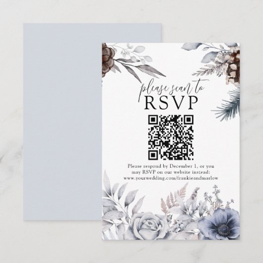 Winter Wedding Pine Cone QR Website RSVP Card Karte (Vorne/Hinten)