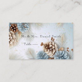 Winter Wedding Pine Cones Blue Brown White Platzkarte