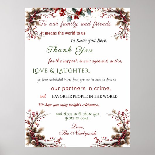 Winter Wedding Pine Cones Holly Red Berries Poster (Vorne)