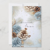 Winter Wedding Pine Cones Modern Blue Brown White Einladung (Vorderseite)
