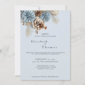 Winter Wedding Pine Cones Modern Blue Brown White Einladung (Rückseite)