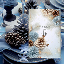 Winter Wedding Pine Cones Modern Blue Brown White