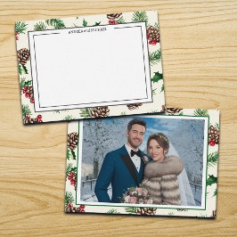 Winter Wedding Pine Cones Photo Thank You Card Mitteilungskarte
