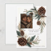 Winter Wedding Pine Cones Pine Needles Save The Date (Vorne/Hinten)