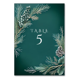 Winter Wedding Pine Cones Pineberries Green White Tischnummer
