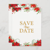 Winter Wedding Poinsettia Urlaub Save the Date Ankündigungspostkarte (Vorne/Hinten)