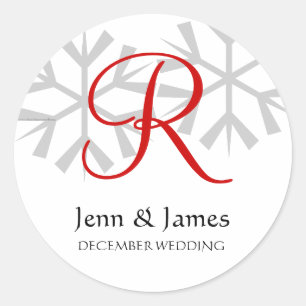 Winter Wedding Red Announcement Monogram Siegel Runder Aufkleber