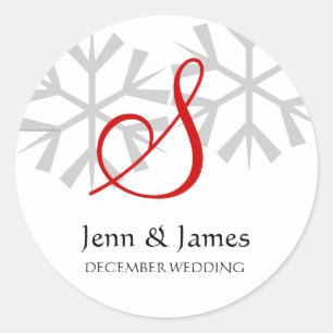 Winter Wedding Red Announcement Monogram Siegel Runder Aufkleber
