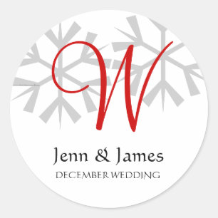 Winter Wedding Red Announcement Monogram Siegel Runder Aufkleber