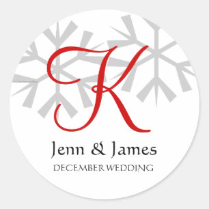 Winter Wedding Red Announcement Monogram Siegel Runder Aufkleber