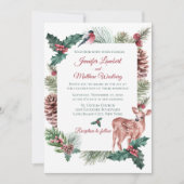 Winter Wedding Red Christmas Rentier Deer Floral Einladung (Vorderseite)