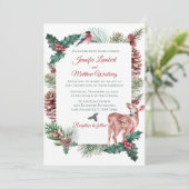 Winter Wedding Red Christmas Rentier Deer Floral Einladung (Stehend Vorderseite)