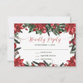 Winter Wedding Red Poinsettia Pine Greenery RSVP Karte (Vorderseite)