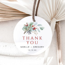 Winter Wedding Round Favor Tag Eukalyptus Pine