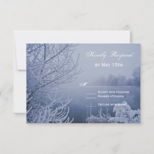 Winter Wedding RSVP Cards mit Eisschnee-See-Szene Karte (Vorderseite)