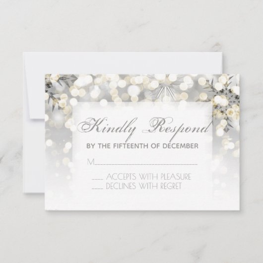 Winter Wedding Silver and Gold Sparkle RSVP Karte (Vorderseite)