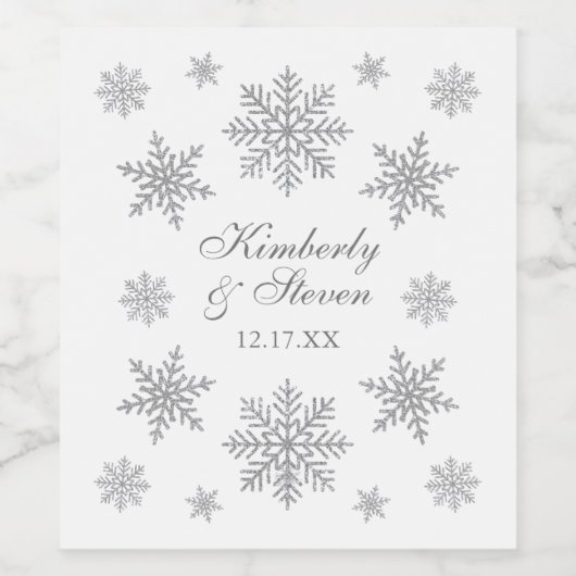 Winter Wedding Silver Snowflake Weinetikett (Einzelnes Label)
